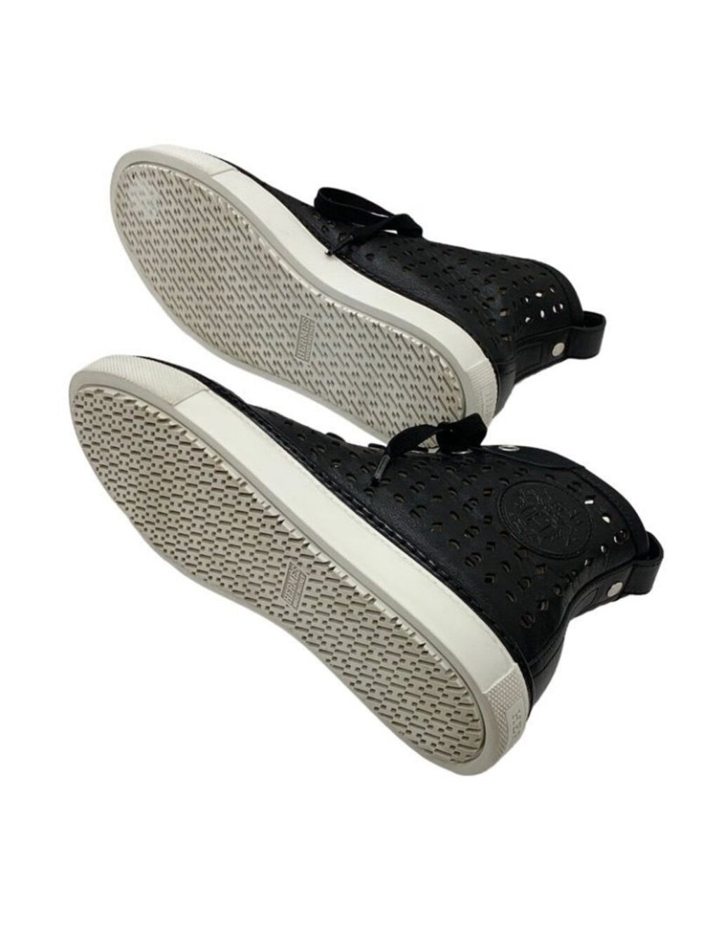 Hermes Jimmy Sneakers Shoes Leather Black Punching High Cut - Picture 6 of 9